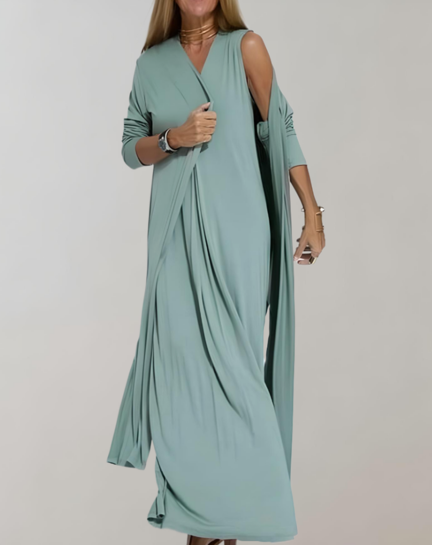 Arna -  Kleid mit tiefem V Ausschnitt und fließendem Stoff kleid