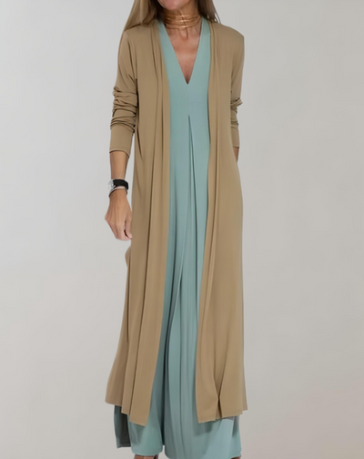 Arna -  Kleid mit tiefem V Ausschnitt und fließendem Stoff kleid