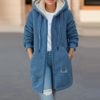 Warme Damen Teddyfleece Jacke mit Kapuze – Kuschelige Winterjacke im Lässigen Stil in Blau
