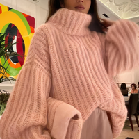 Oversize Strick Rollkragenpullover in Rosa