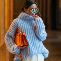Oversize Strick Rollkragenpullover in Blau