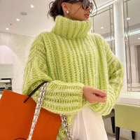 Oversize Strick Rollkragenpullover in Grün