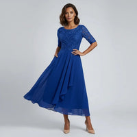 Ella | Damen Festliches Spitzen Midikleid in Dunkelblau