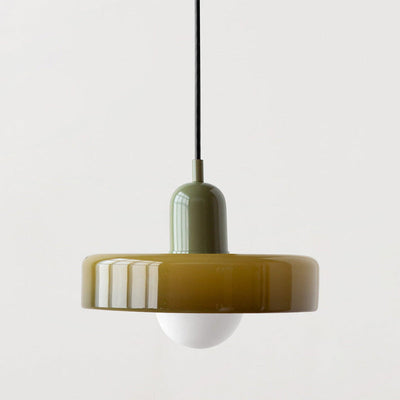 Bauhaus Pendelleuchte aus farbigem Glas für Esstisch – Moderne Hängeleuchte mit G9 Fassung, verstellbare Aufhängung, Ø25-35 cm
