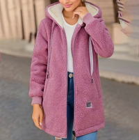 Warme Damen Teddyfleece Jacke mit Kapuze – Kuschelige Winterjacke im Lässigen Stil in Rosa