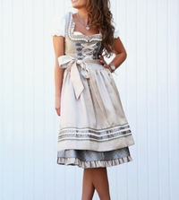 Kresha - Anspruchsvolles deutsches Dirndlkleid mit Tellerrock und passender Bluse in Grau-Beige