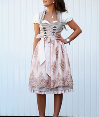 Kresha - Anspruchsvolles deutsches Dirndlkleid mit Tellerrock und passender Bluse in Grau-Rosé