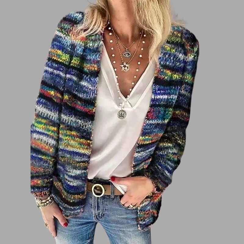 Bunte Strickjacke für Damen – Warmer, modischer Cardigan mit Streifenmuster