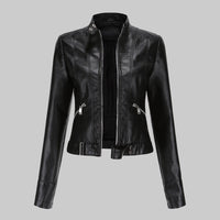 Lara | Damen Casual Gürtel Bikerlederjacke in Schwarz