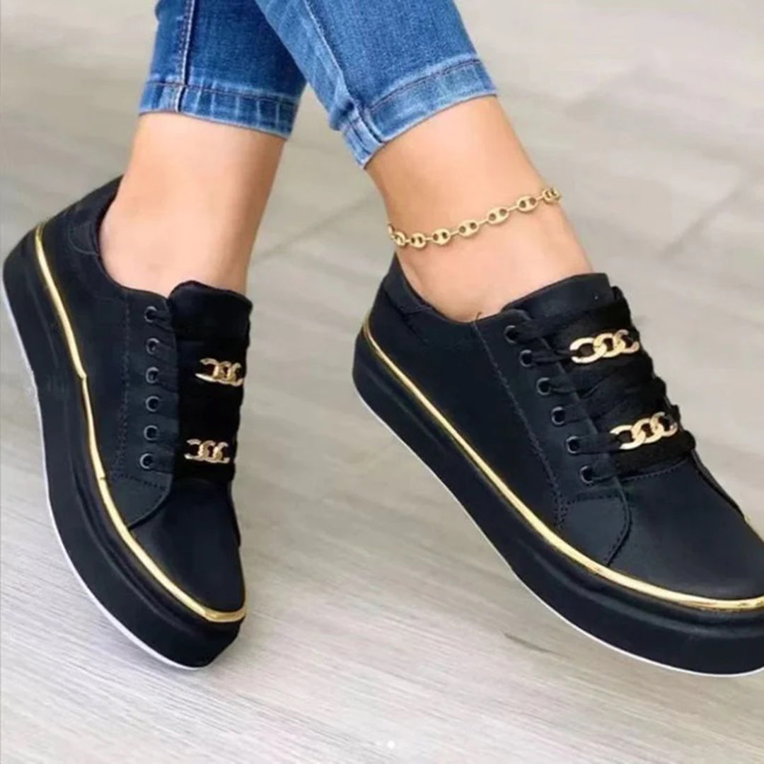 Federica - Weiße Low-Top-Casual-Sneakers mit goldenen Details | Stylische weiße Schnürsneaker mit Goldbesatz