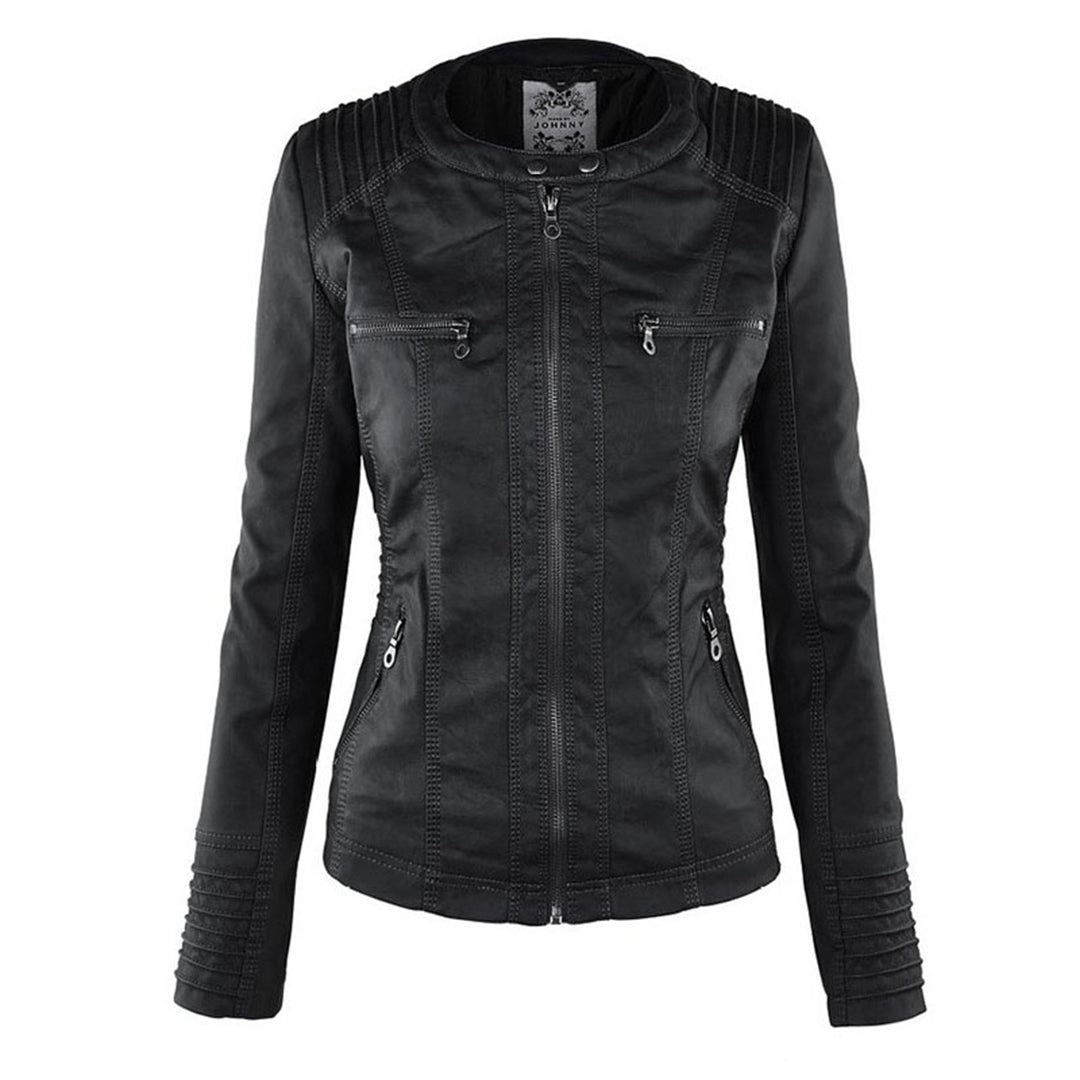 Damen Lederjacke mit Kapuze – Stylische Bikerjacke in Braun mit Reißverschluss und Details