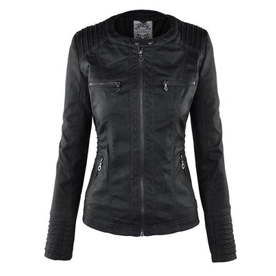 Damen Lederjacke mit Kapuze – Stylische Bikerjacke in Braun mit Reißverschluss und Details