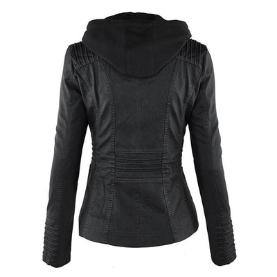 Damen Lederjacke mit Kapuze – Stylische Bikerjacke in Braun mit Reißverschluss und Details