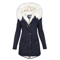 Winterjacke Damen Mit Kapuze | Lang Geschnitten Mit Taschen in Blau