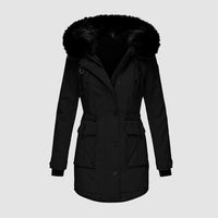 Winterjacke Damen Gefüttert Mit Kapuze | Reißverschluss Jacke Mit Taschen in Schwarz