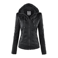 Damen Lederjacke mit Kapuze – Stylische Bikerjacke in Braun mit Reißverschluss und Details in Schwarz