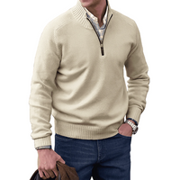 Tim | Hochkragen-Pullover mit Reißverschluss in Hellkhaki