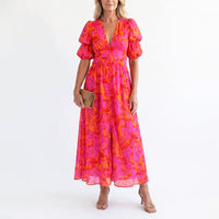 Lisa | Damen Elegantes geblümtes Sommerkleid in Rosa
