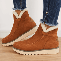 Winterschuhe Damen | Knöchelhoch mit Mittlerer Sohle und Fellbesatz in Braun