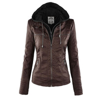 Damen Lederjacke mit Kapuze – Stylische Bikerjacke in Braun mit Reißverschluss und Details in Braun