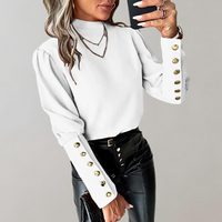 Damen Ärmel mit Knopfdesign Lang Shirt in Weiß