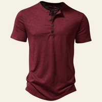 Anthony | Herren Lässiges Geknöpftes Kurzarm Henley Shirt in Rot