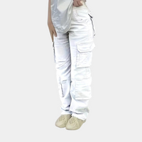 Damen Hohe Taille mit Taschen Cargo-Hose in Weiß