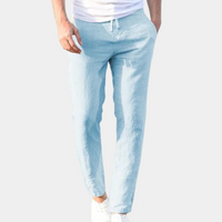 Herren Gerades Bein mit Seitentaschen Leinenhose in Blau