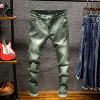 Herren Lang Jeans mit Taschen in Dunkelgrün