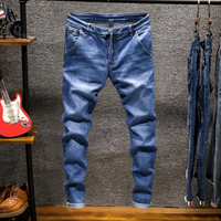 Herren Lang Jeans mit Taschen in Hellblau