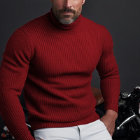 Rollkragenpullover Herren Elegant | Schmaler Schnitt in Rot