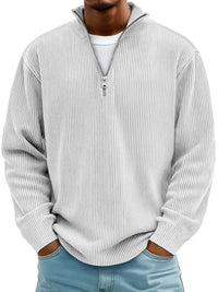 Arno | Herren Half-Zip Rippstruktur Sweatshirt in Weiß