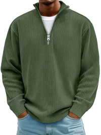 Arno | Herren Half-Zip Rippstruktur Sweatshirt in Olivgrün