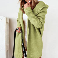Damen Strickjacke Long Cardigan | Oversized Mit Kapuze in Grün