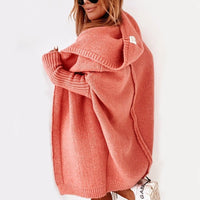 Damen Strickjacke Long Cardigan | Oversized Mit Kapuze in Orange
