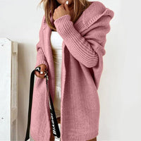 Damen Strickjacke Long Cardigan | Oversized Mit Kapuze in Rosa