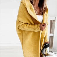 Damen Strickjacke Long Cardigan | Oversized Mit Kapuze in Gelb
