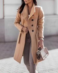 Ludmila - Langer Wollmantel mit Gürtel in Khaki