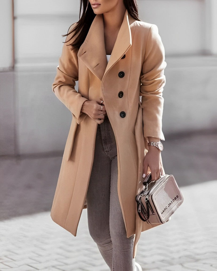 Ludmila - Langer Wollmantel mit Gürtel