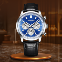 Alfred® | Militär Sport Casual Leder Quarz Uhr in Schwarz Silber Blau