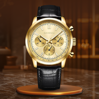 Alfred® | Militär Sport Casual Leder Quarz Uhr in Gold Schwarz