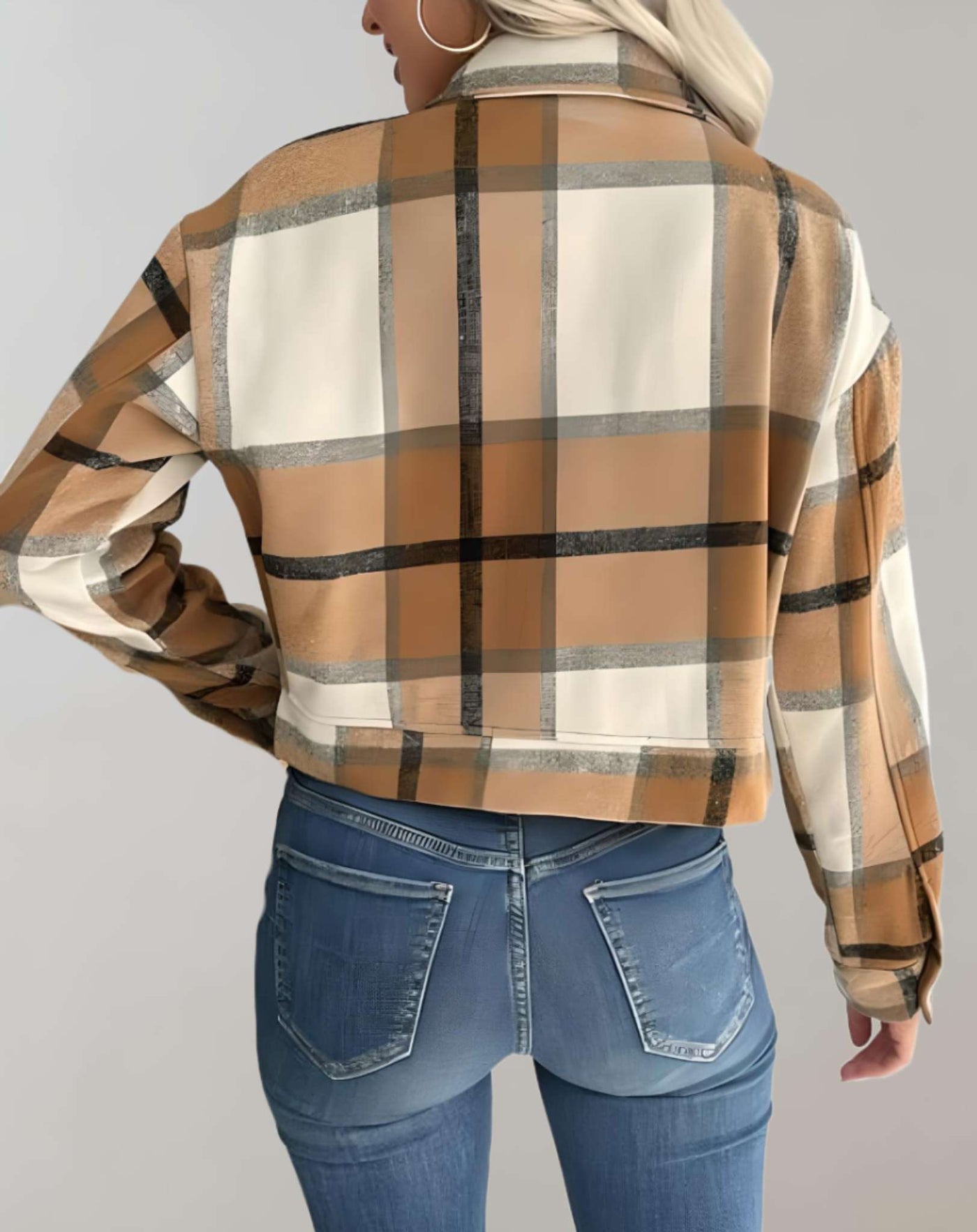 Chandie - Kurze beige karierte Jacke