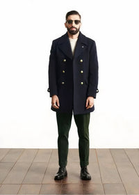 Herren-Wintermantel aus Wolle - Charlie in Marineblau