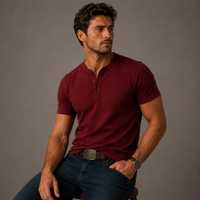 Raymond | Herren Relaxed Kurze Ärmel Henley T-Shirt in Rot