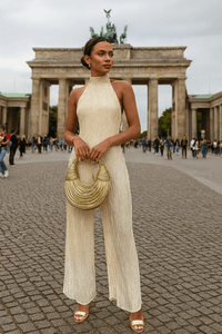 Paula | Damen-Plissee-Set elegant & lässig modern in Khaki