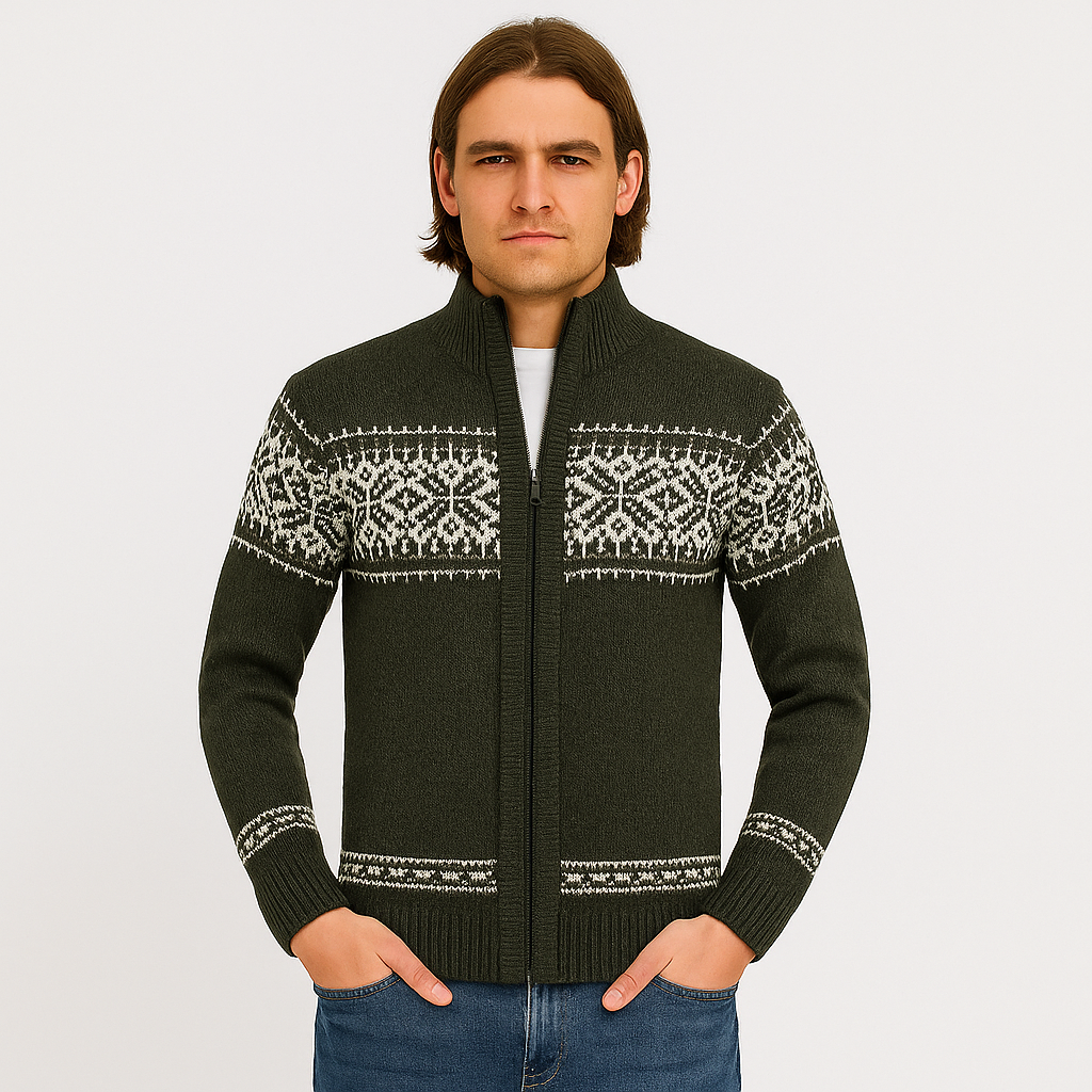 Noah | Warmer Herrenpullover mit Schneeflocken-Print und Reißverschluss