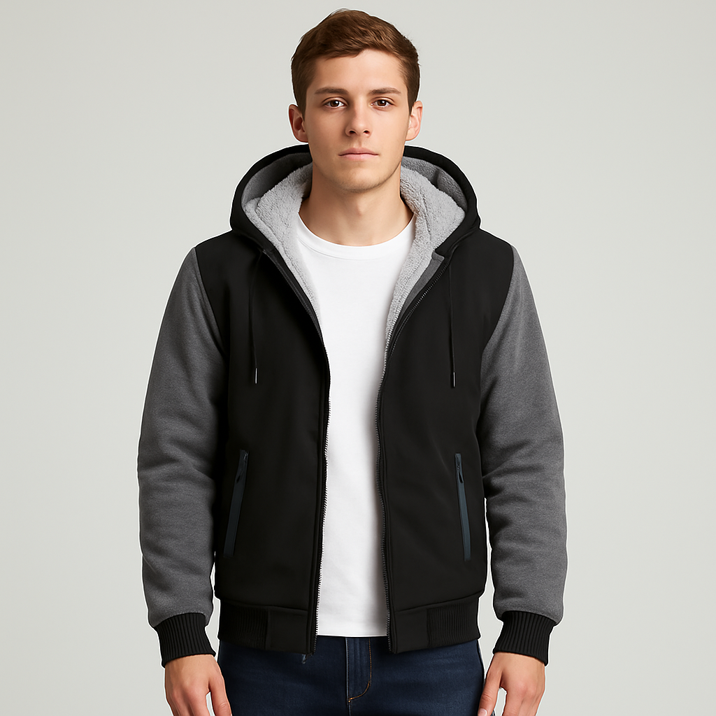 Jorn | Herren Winter Fleecejacke mit Kapuze und Farbkontrast