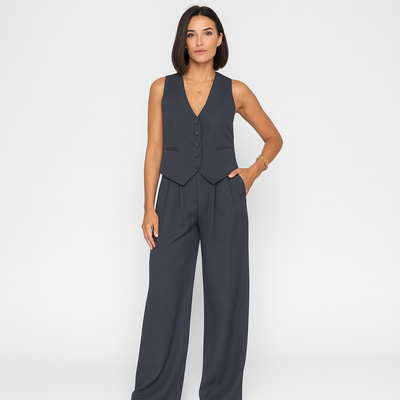 Elegantes 2-teiliges Set für Damen – Ärmelloses Top mit V-Ausschnitt und passende einfarbige Hose