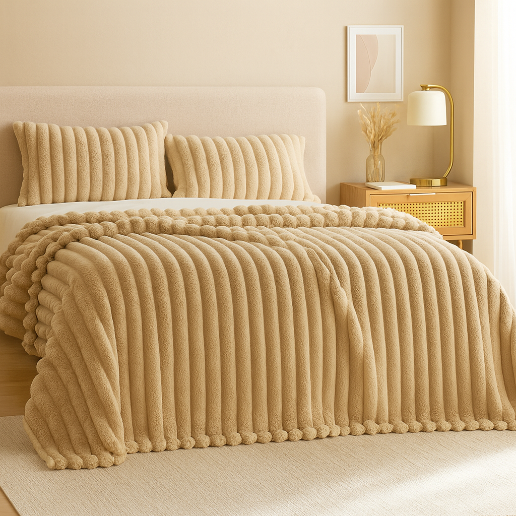 Aurevia | Flanelldecke mit Kordelzug und kuscheliger Felloptik