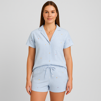 2-teiliges Damen-Pyjama-Set – Hemd zum Knöpfen und Shorts mit elastischer Taille in Blau